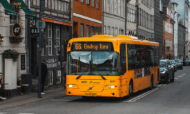 Ein Bus steht vor dem Zebrastreifen